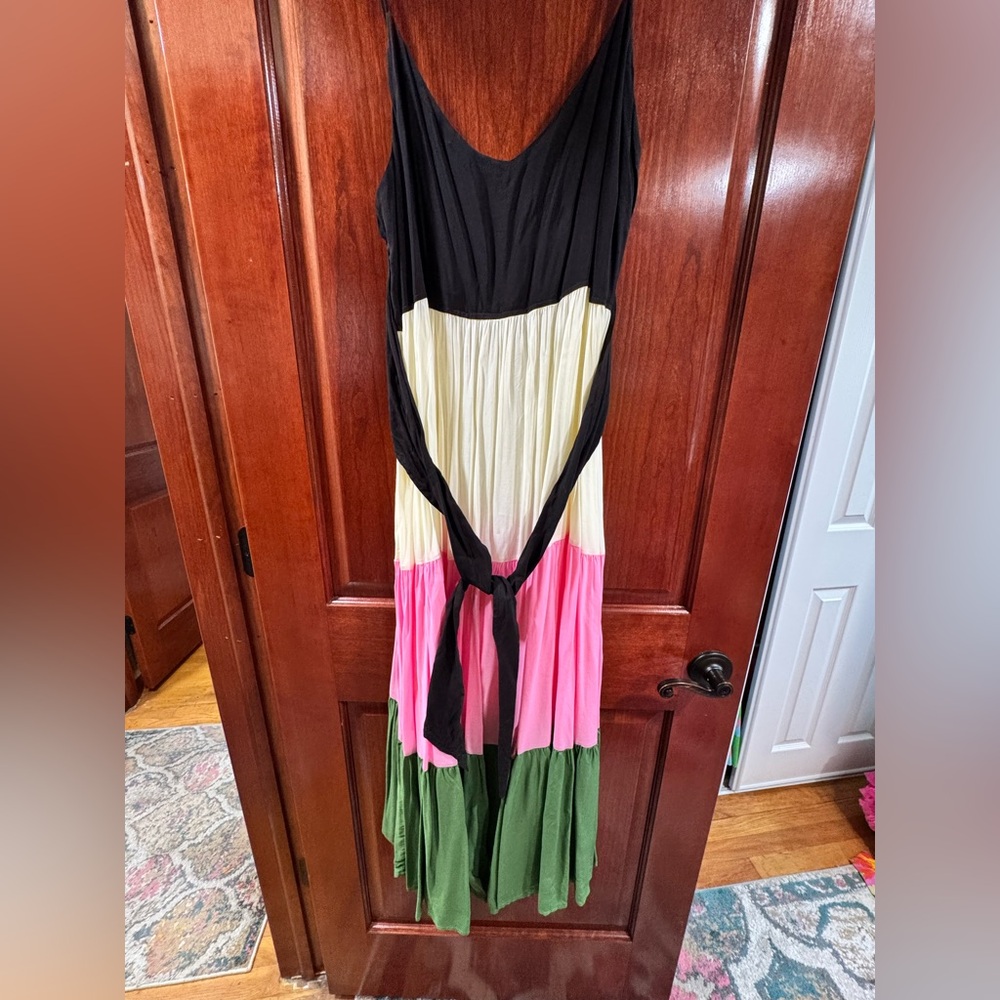 NEW Kate Spade Black Multicolor Tiered Cover Dress with Tie Waist